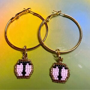 BEADED INITIAL HOOP EARRINGS- "T"